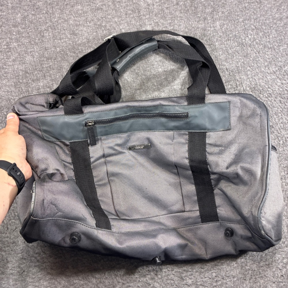 Versace Parfums Duffle Bag Large Gray Textured Travel Gym Weekender Vacation